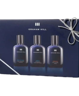 Set cadou de calatorie Graham Hill (Sampon 100ml, Gel pentru dus 100 ml, Balsam pentru fata si barbii 100ml)