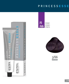 Vopsea-cremă permanentă pentru păr PRINCESS ESSEX CHROME, 3/66 Şaten închis violet intens, 60 ml